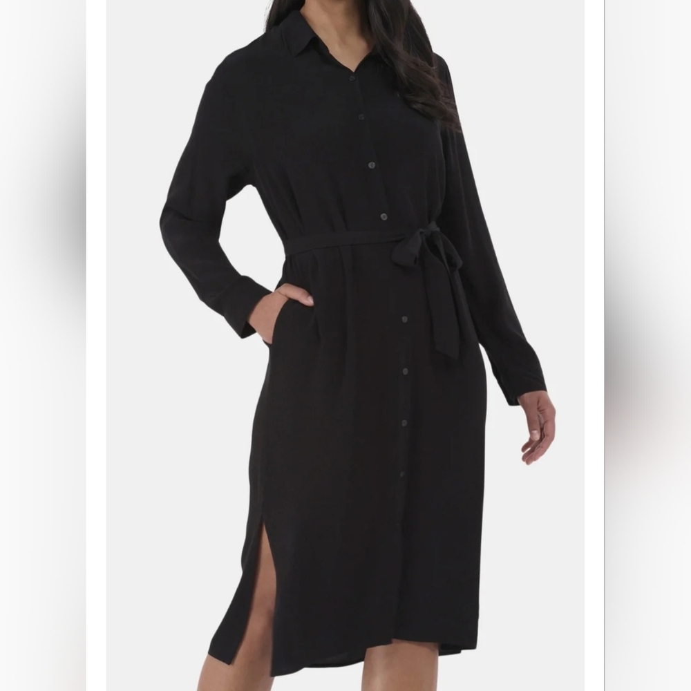 Black Long Sleeve Buttoned Shirt Dress